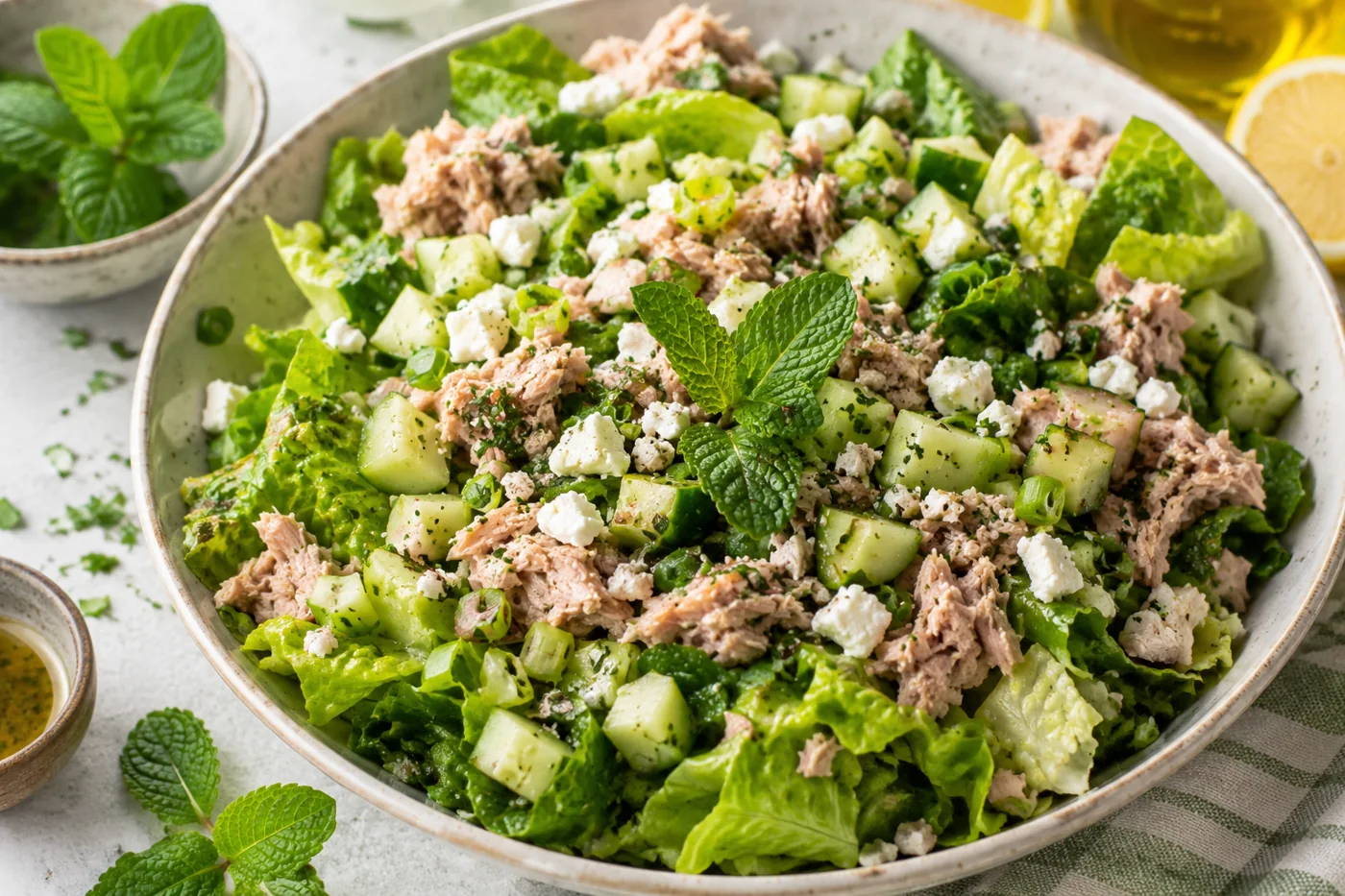 Salade rafraîchissante au thon et à la menthe