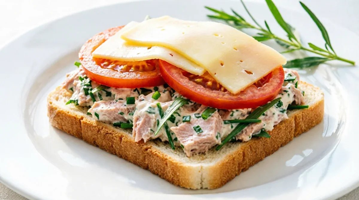 Sandwich au thon à l’estragon, tomate et fromage